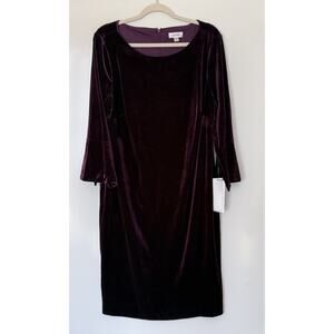 Calvin Klein Velvet Midi Dress Plum Purple Bell Sleeve 18W Plus Size NWT